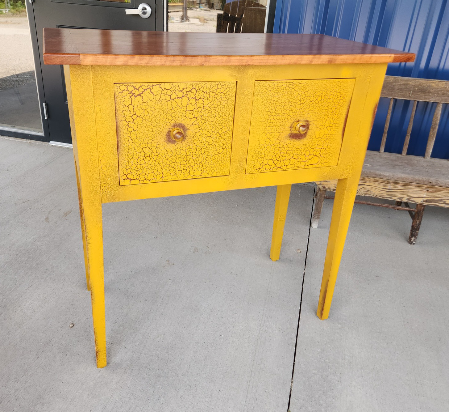 Sideboard / Huntboard w/Mustard Over Red Crackle and Cherry with Breadboard Ends